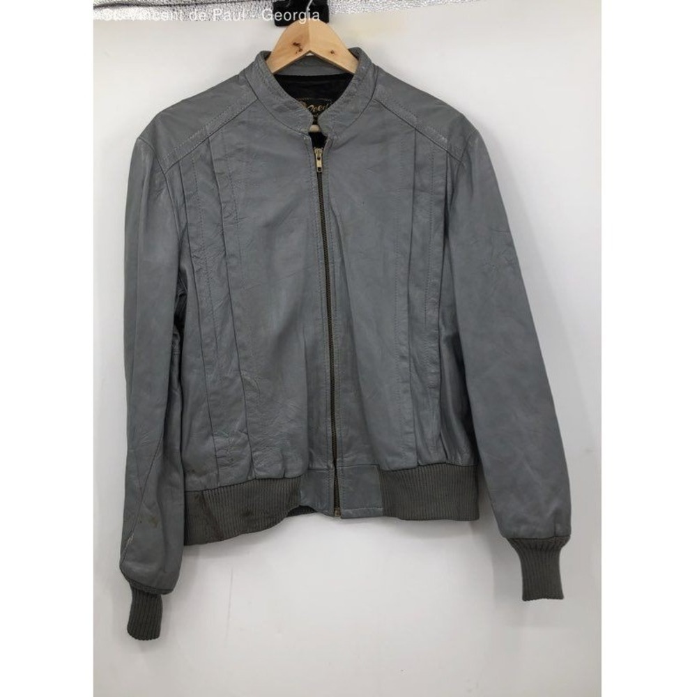 Reed Sportswear Gray 70s Leather Cropped Biker Zip Up Jacket Women's M Vintage